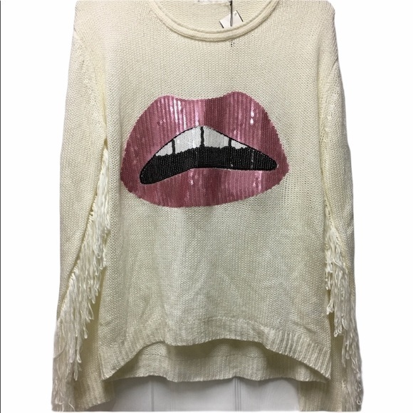 Rehab Sweaters Rehab Fringe Sequin Lips Sweater Poshmark